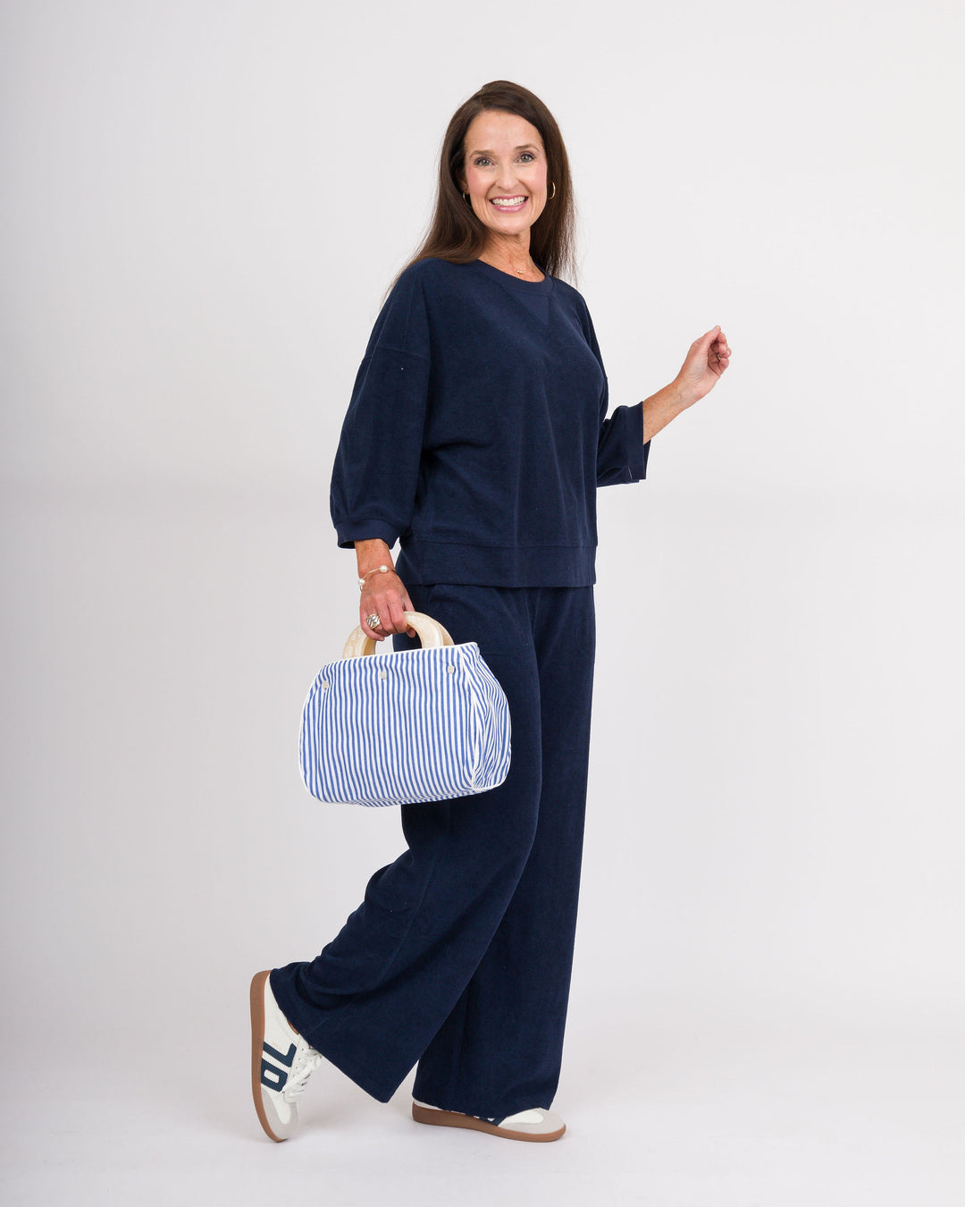 Terry Cropped Top &amp; Pant Set - Midnight Blue