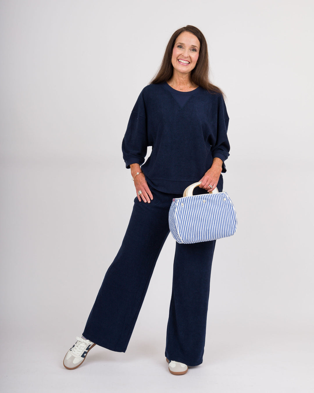 Terry Cropped Top &amp; Pant Set - Midnight Blue