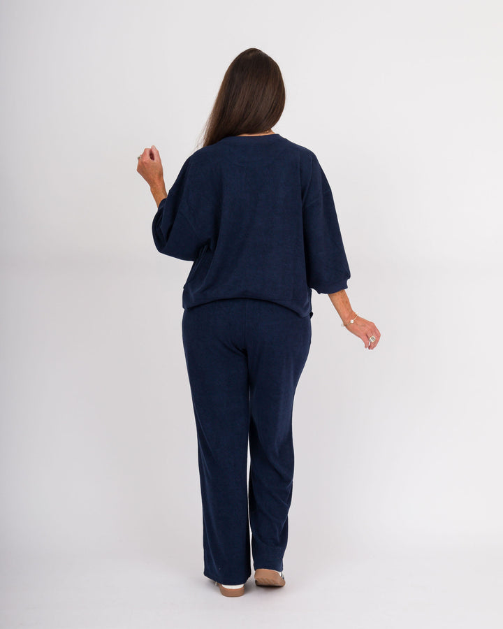 Terry Cropped Top &amp; Pant Set - Midnight Blue