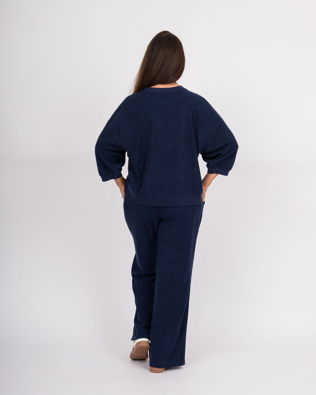 Terry Cropped Top &amp; Pant Set - Midnight Blue