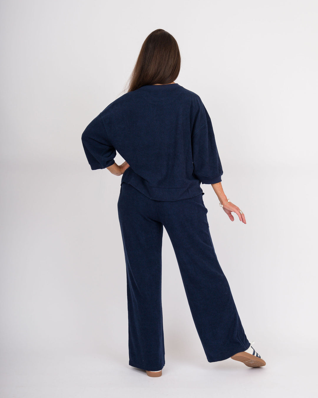 Terry Cropped Top &amp; Pant Set - Midnight Blue