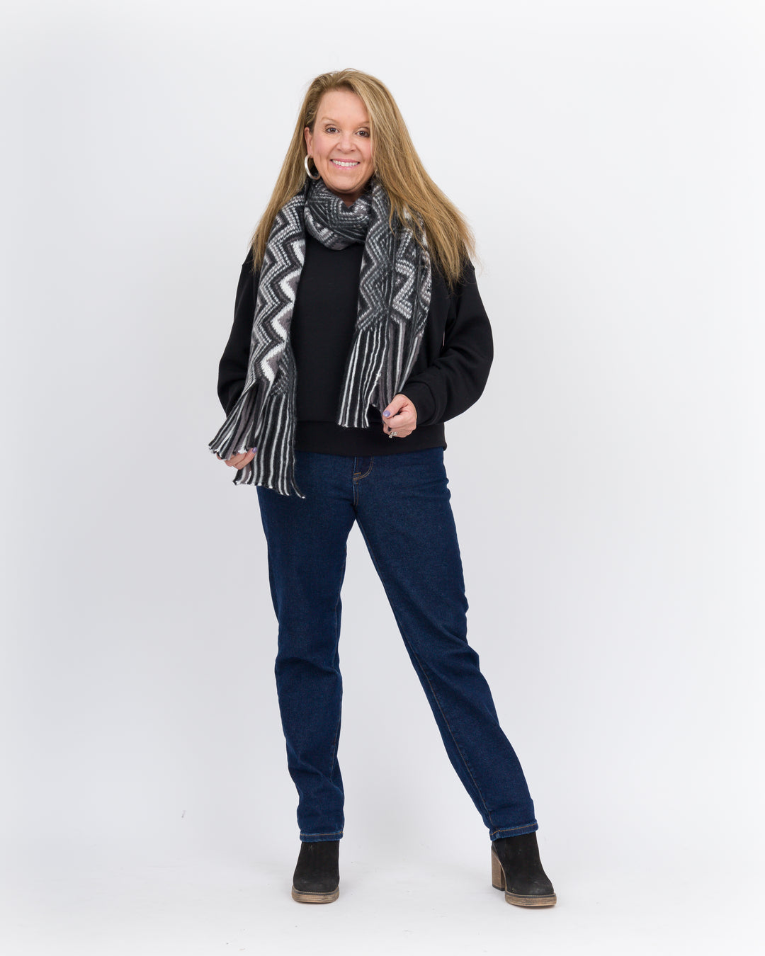 Fringe Scarf Black Chevron