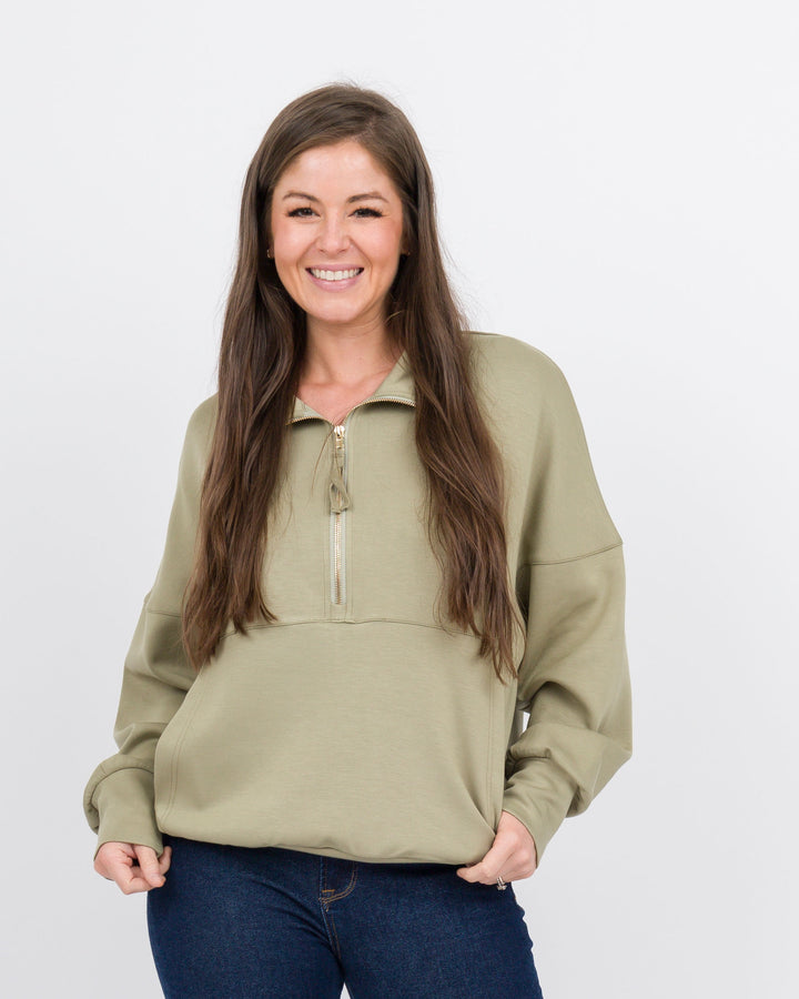 Light Olive Quarter Zip Pullover