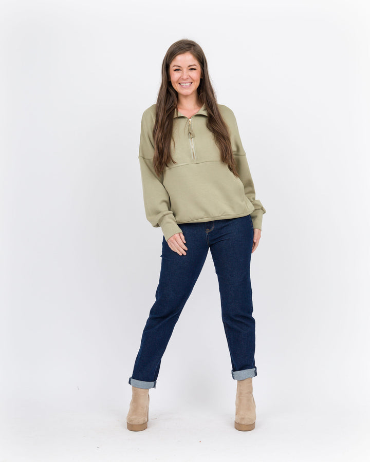 Light Olive Quarter Zip Pullover