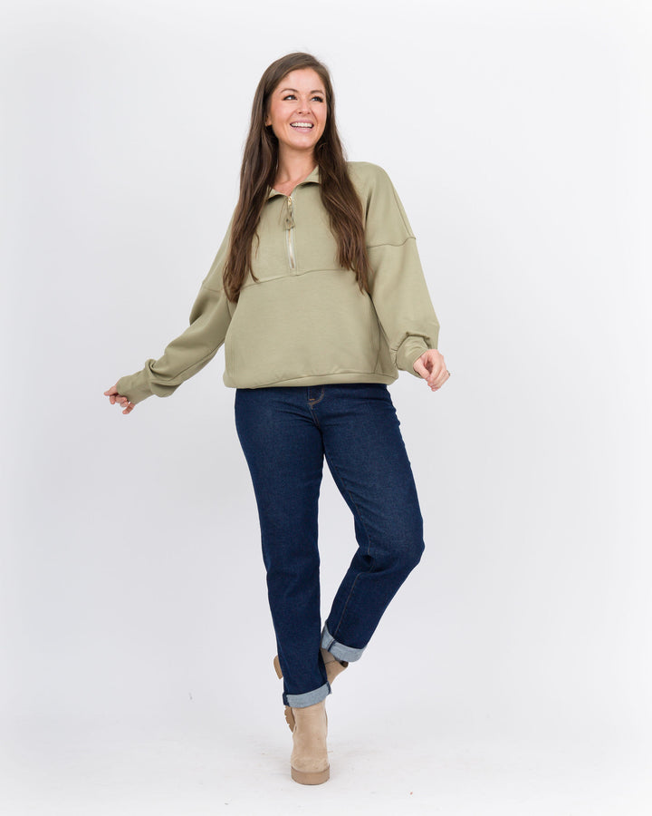 Light Olive Quarter Zip Pullover