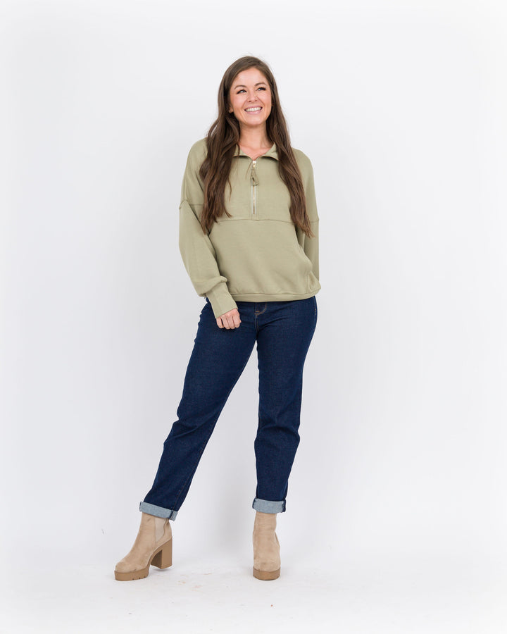 Light Olive Quarter Zip Pullover