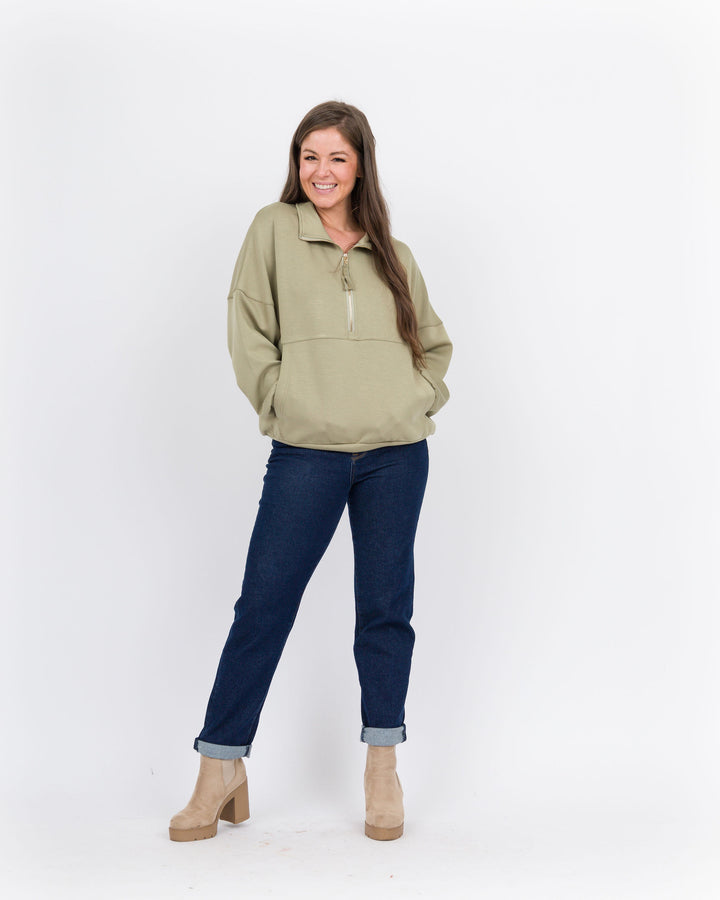 Light Olive Quarter Zip Pullover