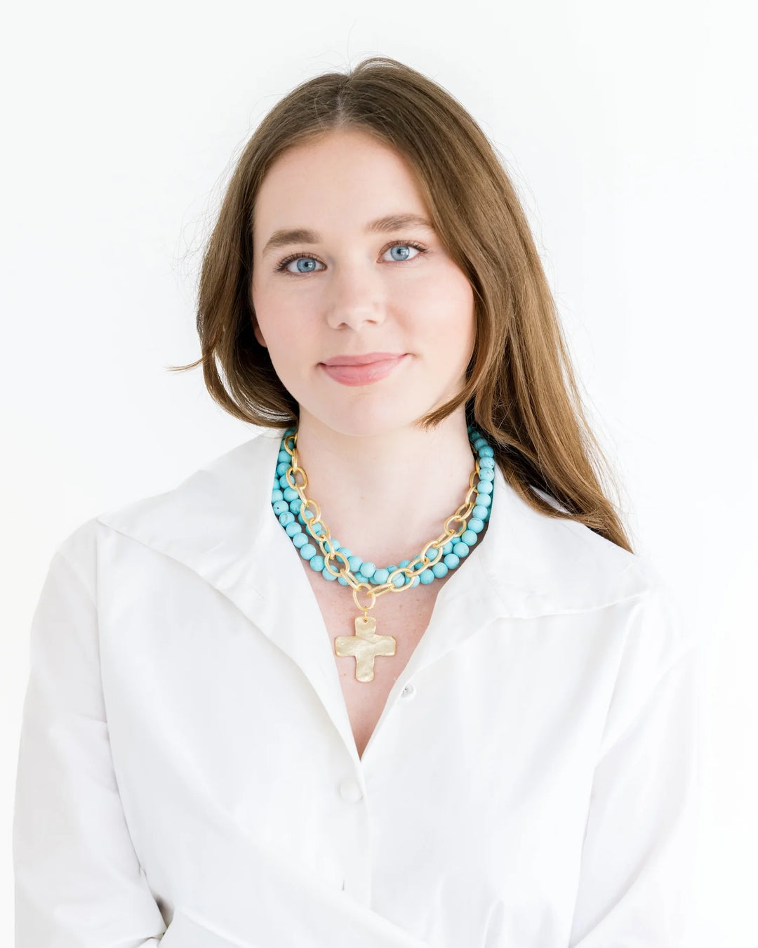 Susan Shaw Matte Turquoise Multi-Strand Cross Necklace