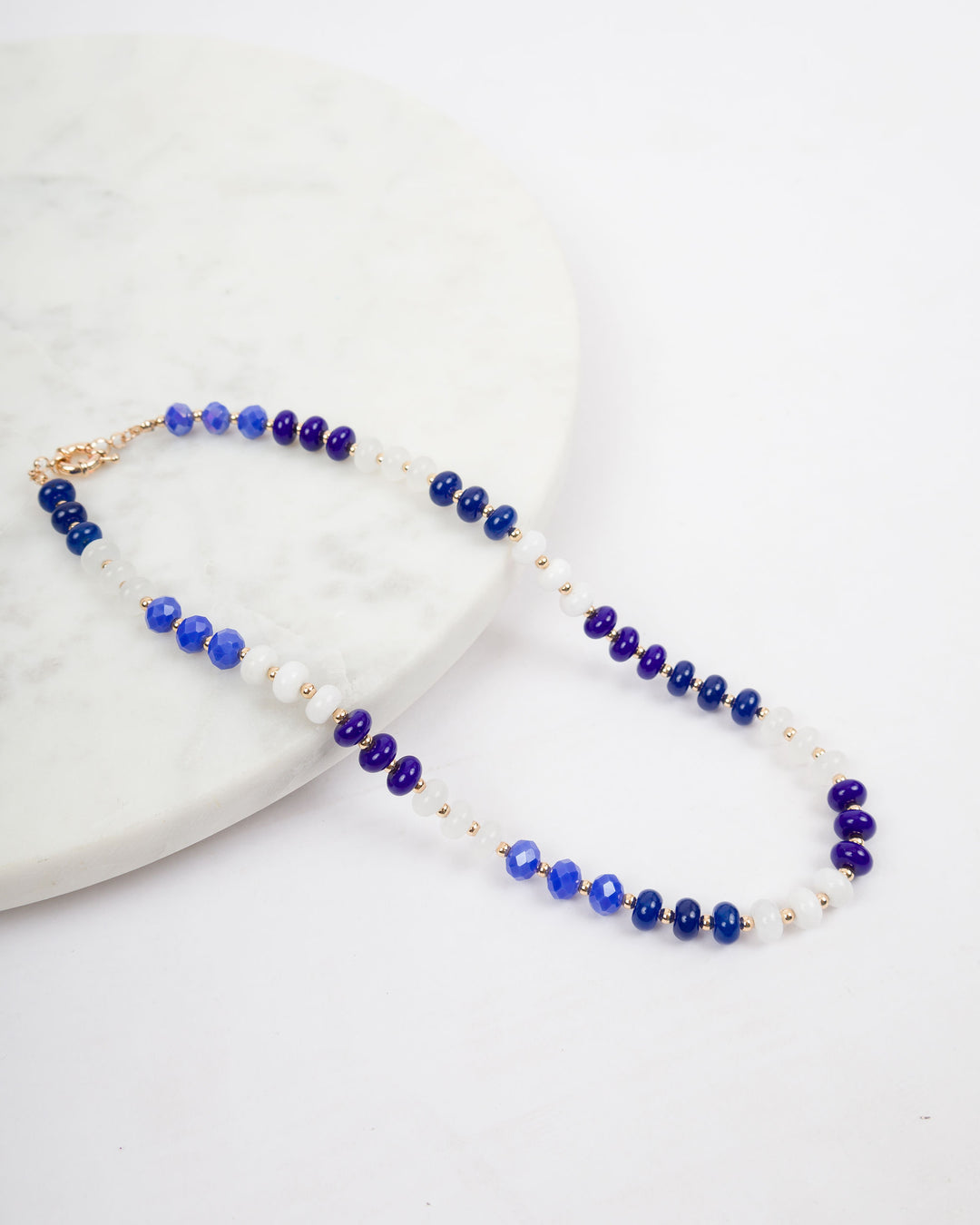 Beaded Necklace - Blue and White