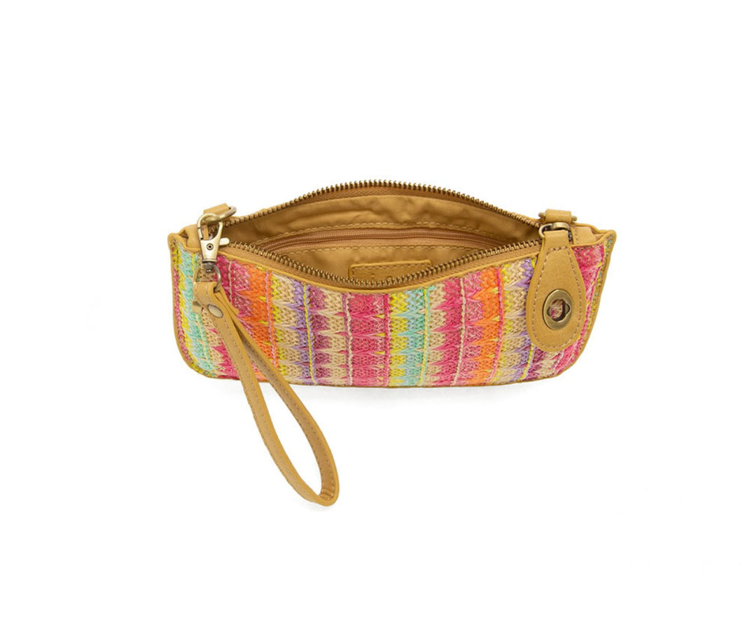 Joy Susan Bright Multi Woven Stripe Straw Mini Wristlet Crossbody