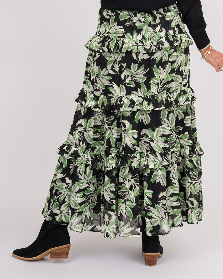 Midnight Leaves Ruffle Skirt