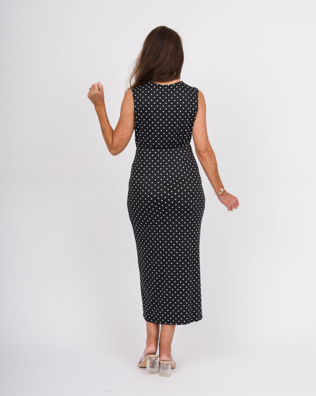 Yasmine Black Polka Dot Midi Dress