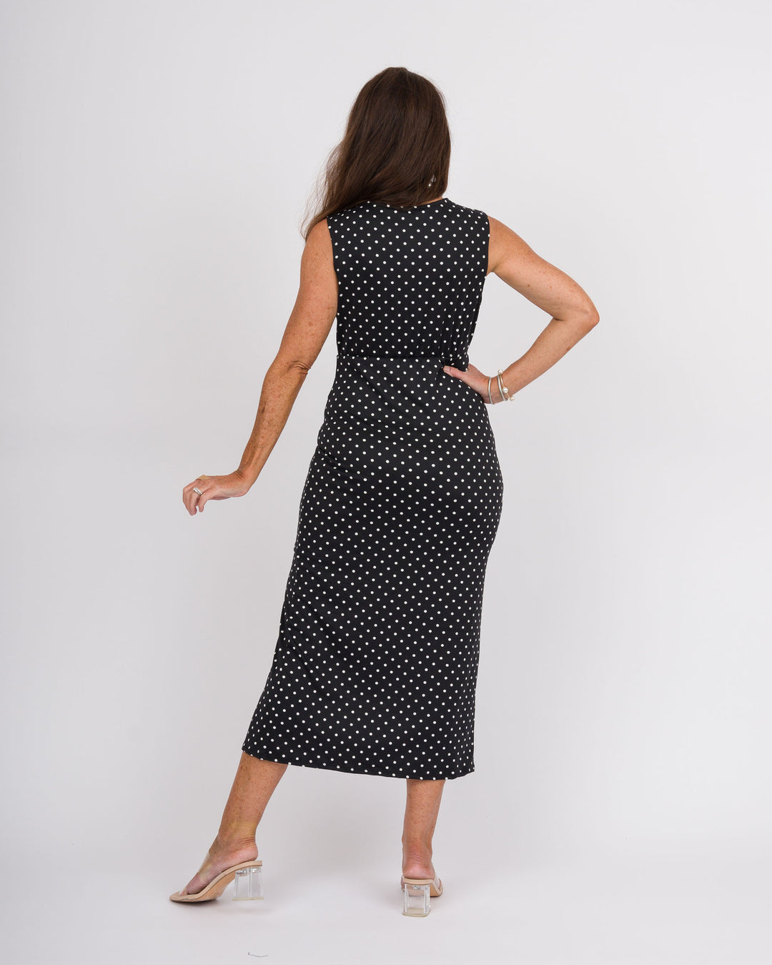 Yasmine Black Polka Dot Midi Dress