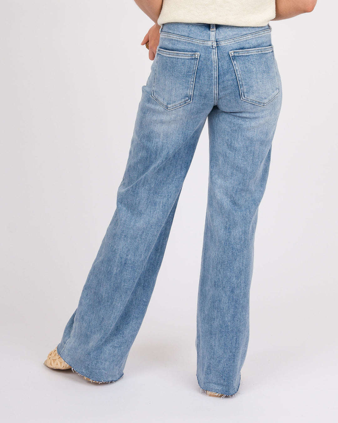 Just USA Longer Length Wide Leg Jeans - Medium Denim