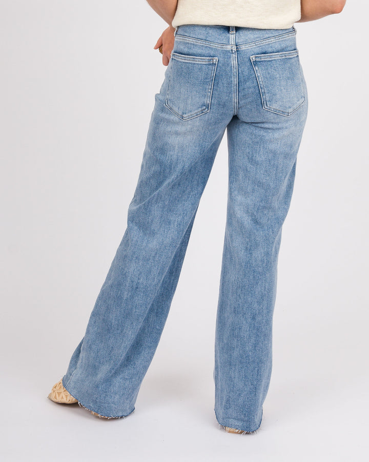 Just USA Longer Length Wide Leg Jeans - Medium Denim