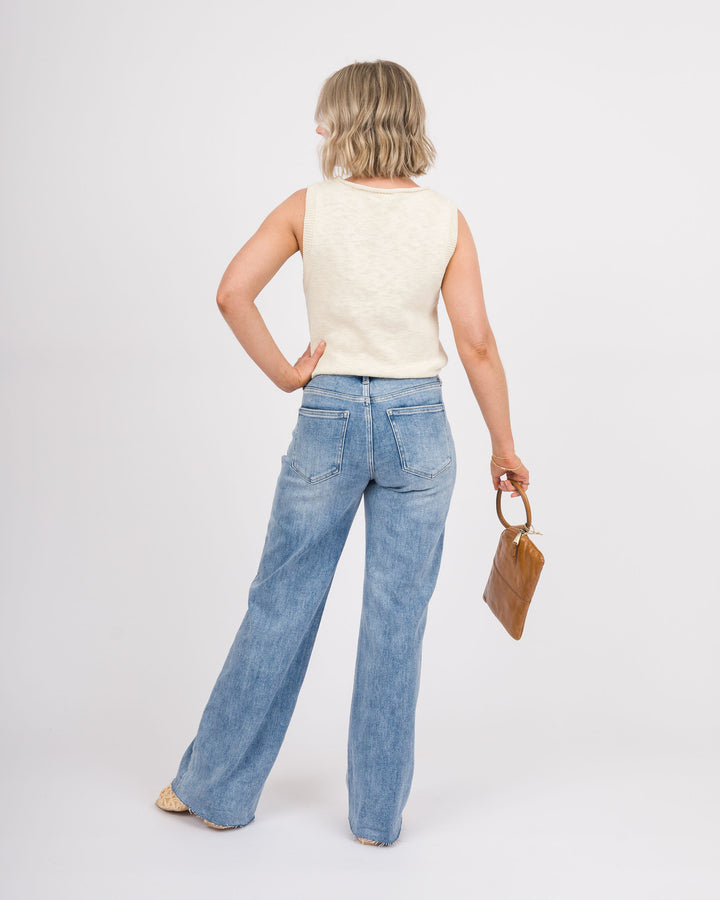 Just USA Longer Length Wide Leg Jeans - Medium Denim