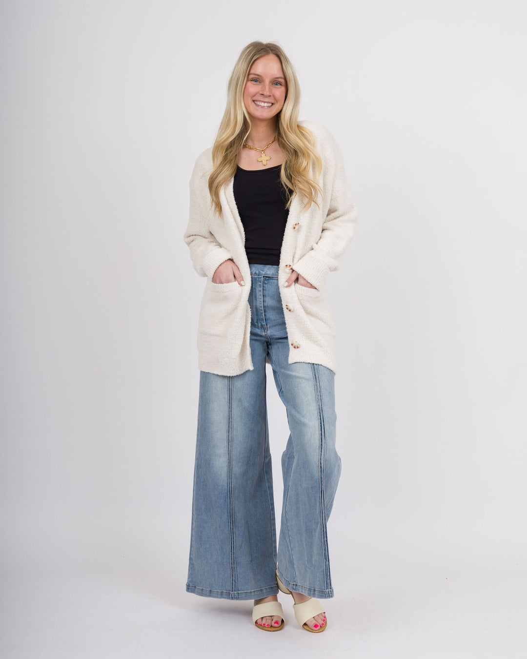 Solid Marshmallow 28" Button Cardigan Sweater - Almond-Final Sale