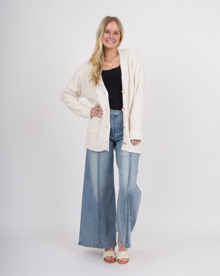 Solid Marshmallow 28" Button Cardigan Sweater - Almond-Final Sale