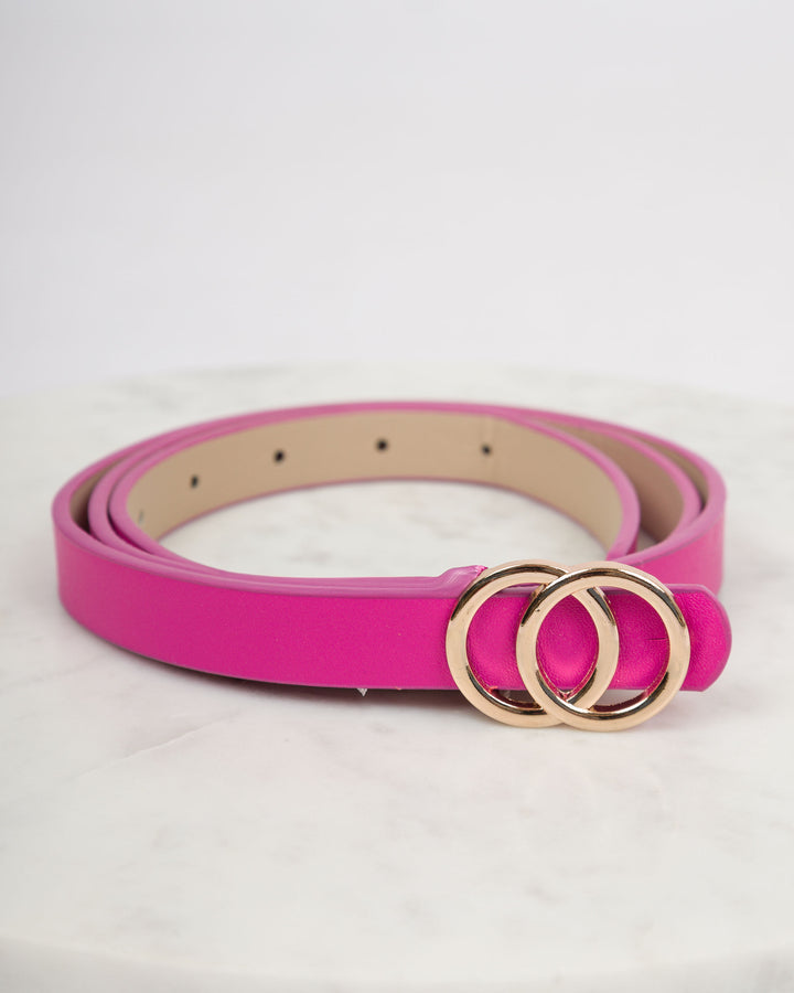 Small Leather Belt Gold Buckle - Hot Pink