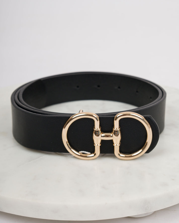 Leather Belt Gold Buckle - Black