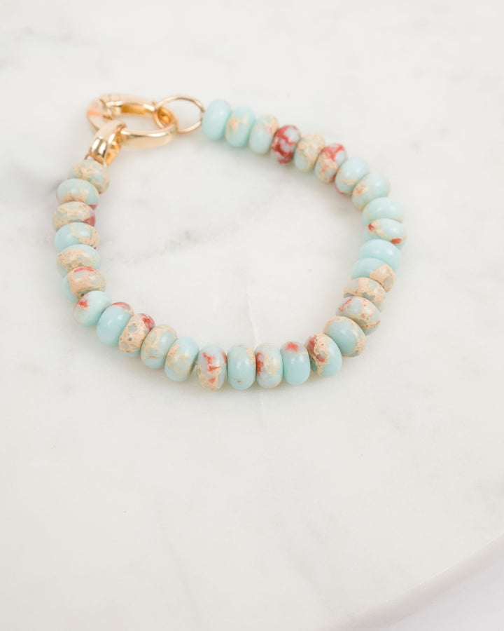 Aqua + Brown Marbled Bead Bracelet