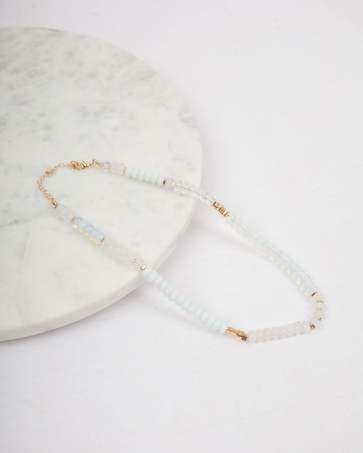 White, Clear and Gold Bead Necklace