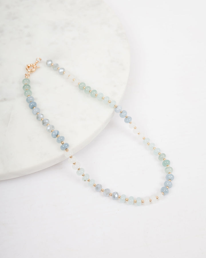 Multi-Tone Blue and Small Gold Bead Necklace