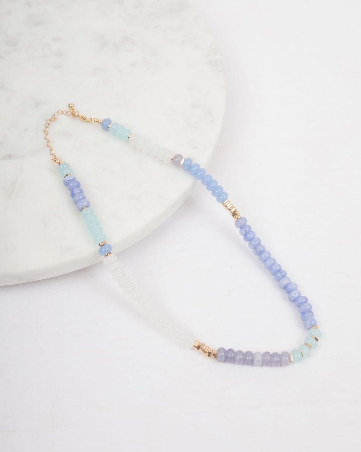 Blue Multi-Tone and Gold Bead Necklace