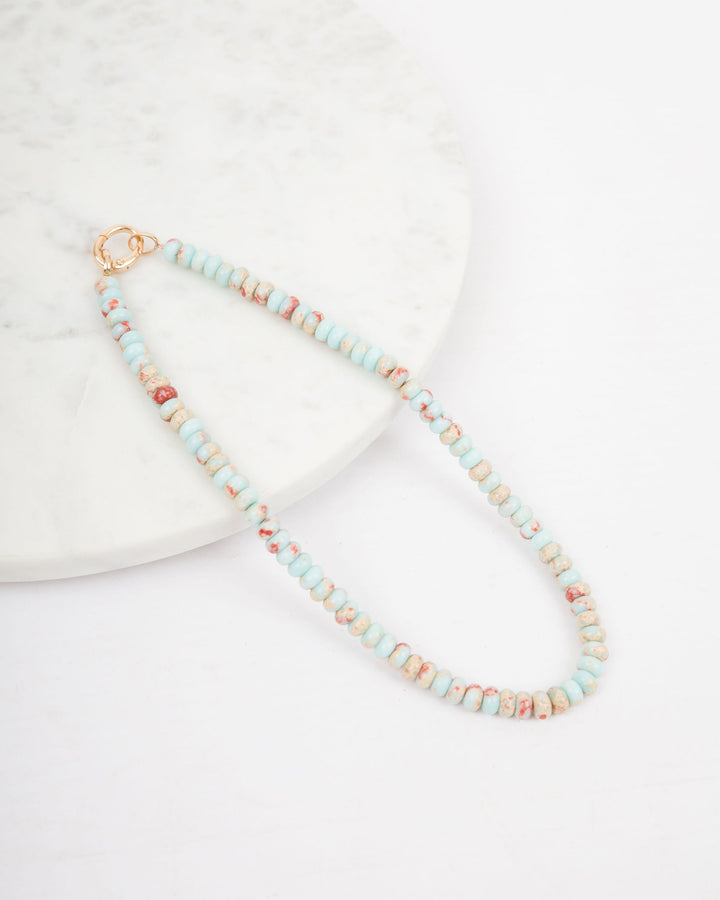 Aqua + Brown Marbled Bead Necklace