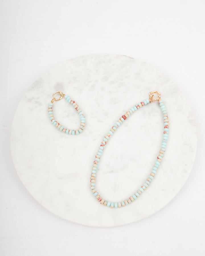 Aqua + Brown Marbled Bead Necklace