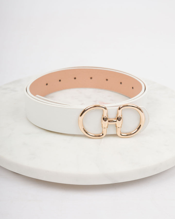 Leather Belt Gold Buckle - White