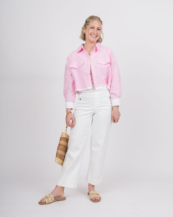 Pink Cropped Button Down Top