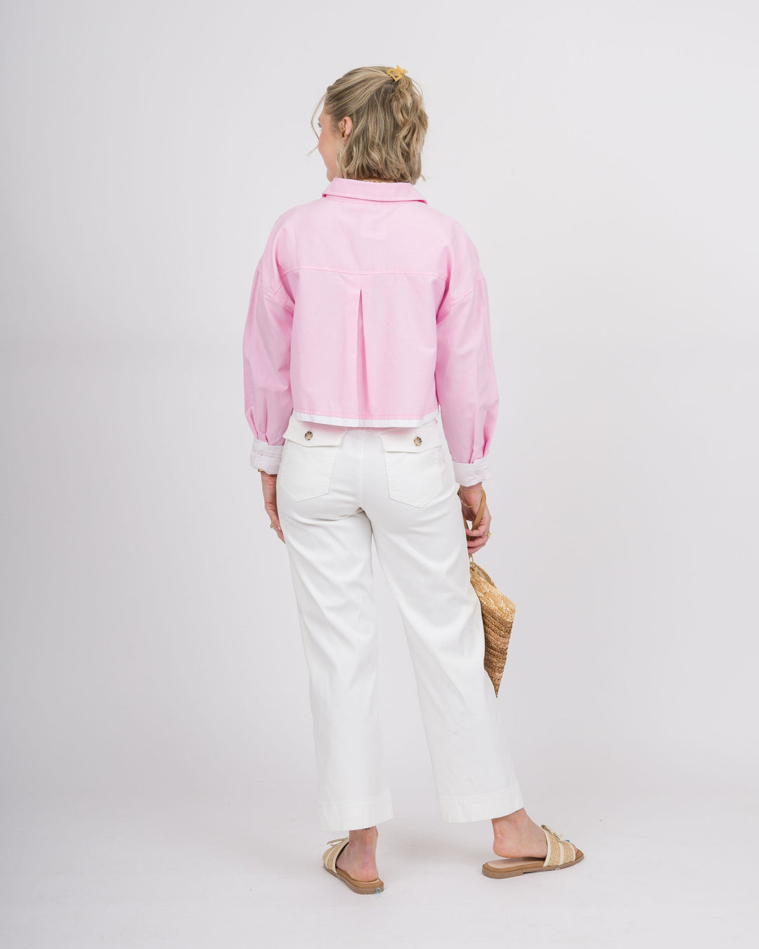 Pink Cropped Button Down Top