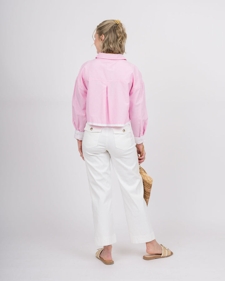 Pink Cropped Button Down Top
