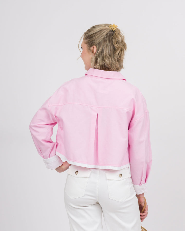 Pink Cropped Button Down Top