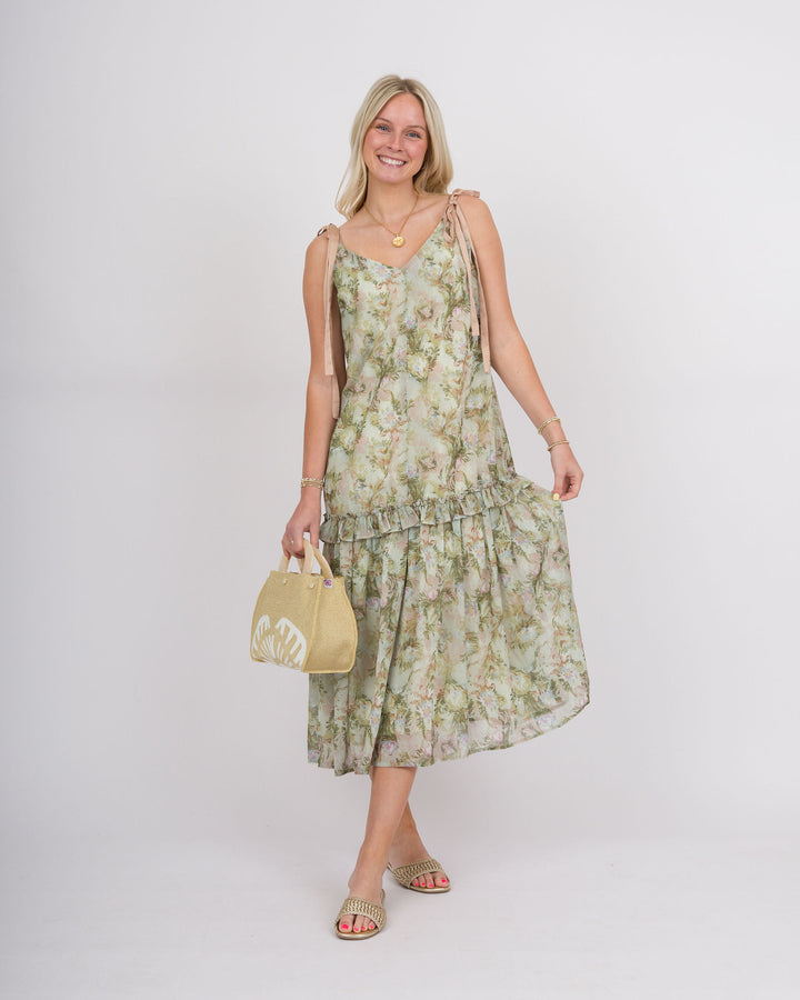 Moss Floral Midi Babydoll Dress