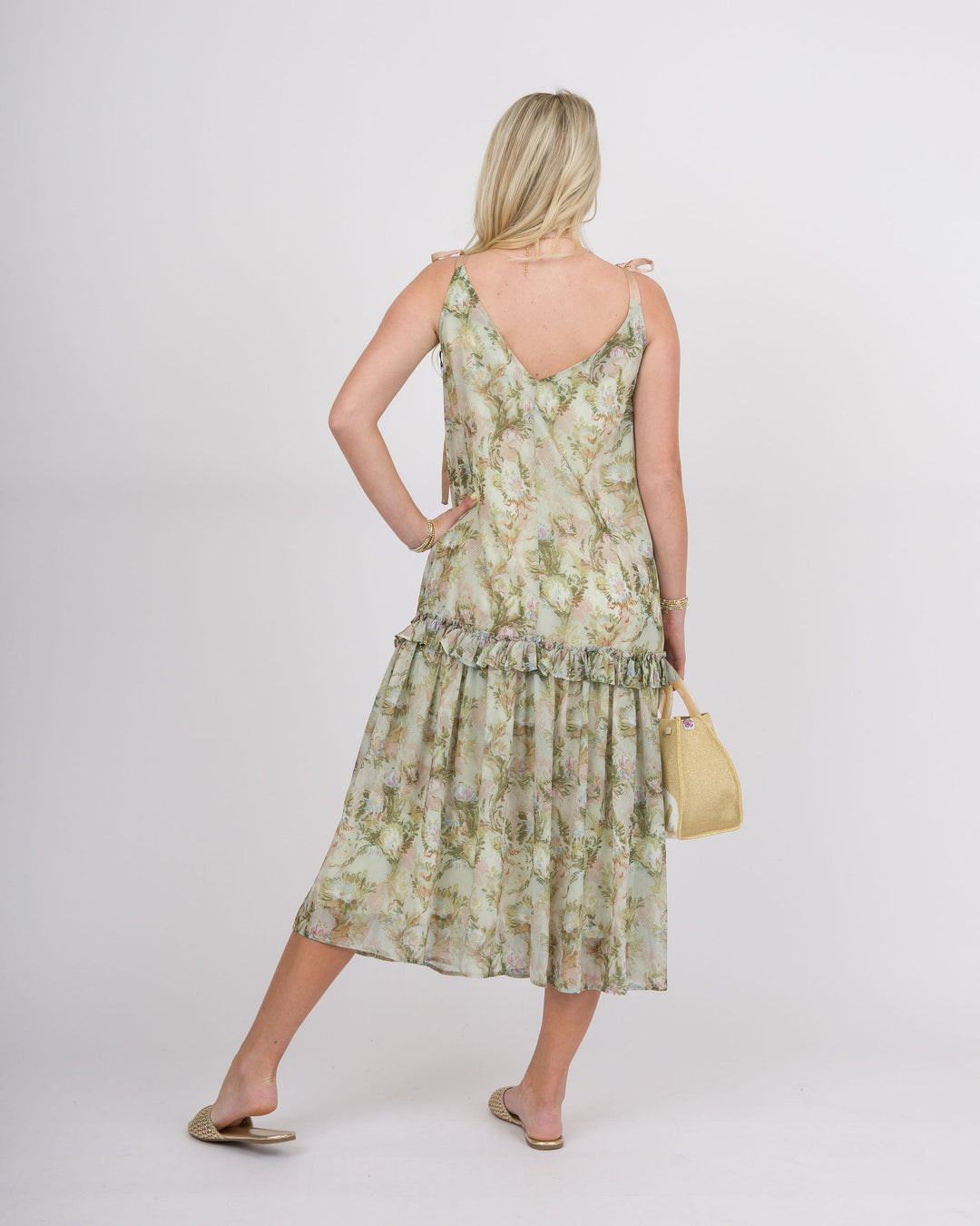 Moss Floral Midi Babydoll Dress