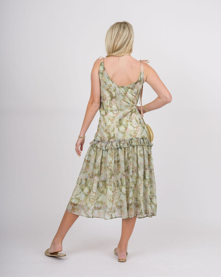 Moss Floral Midi Babydoll Dress