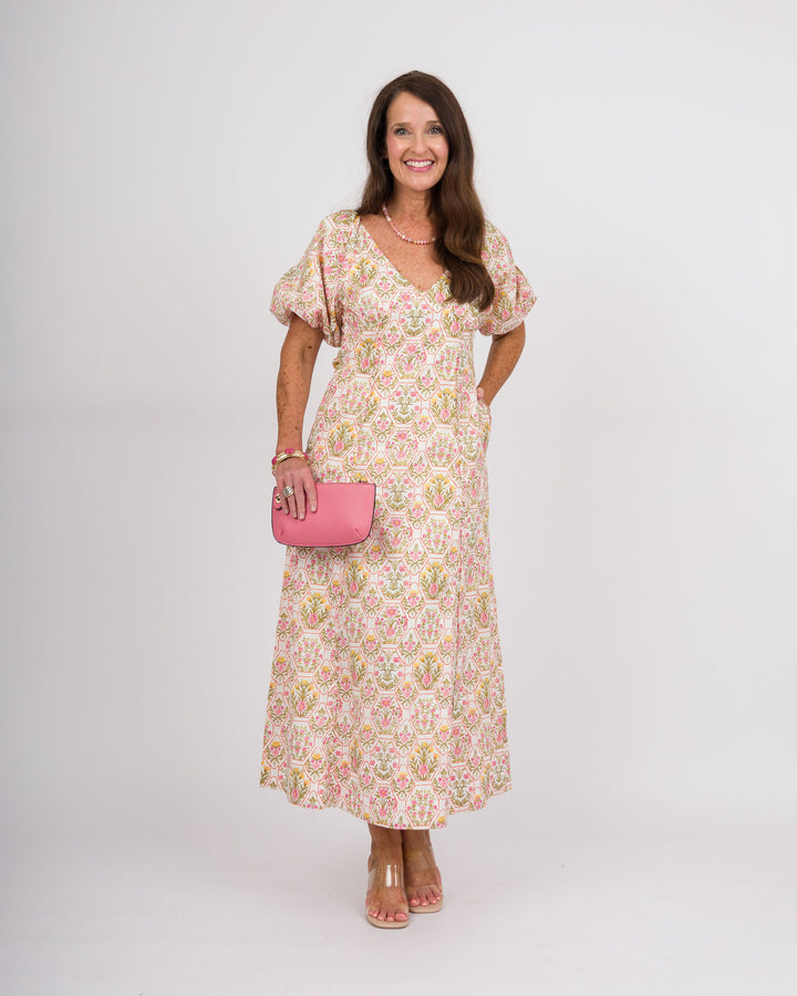 Ivory Floral Tie Back Dress
