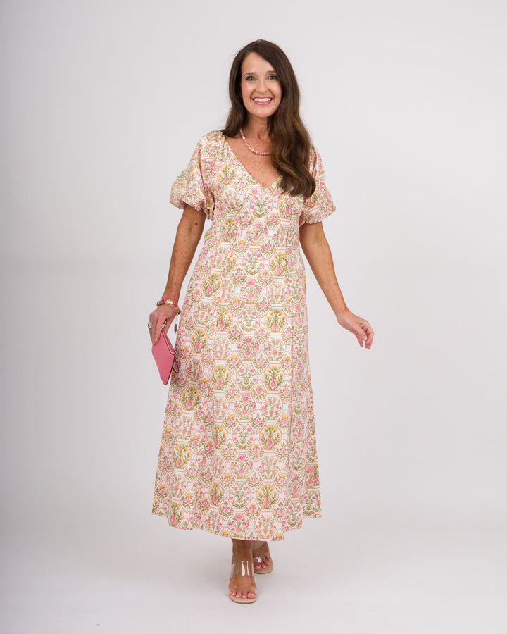 Ivory Floral Tie Back Dress