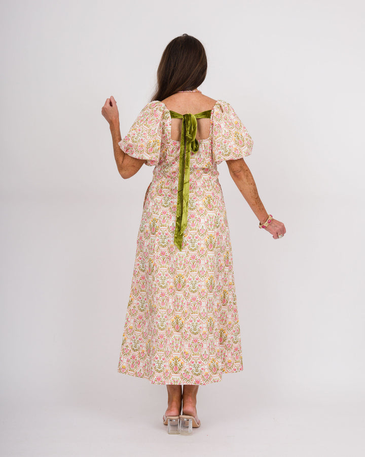 Ivory Floral Tie Back Dress