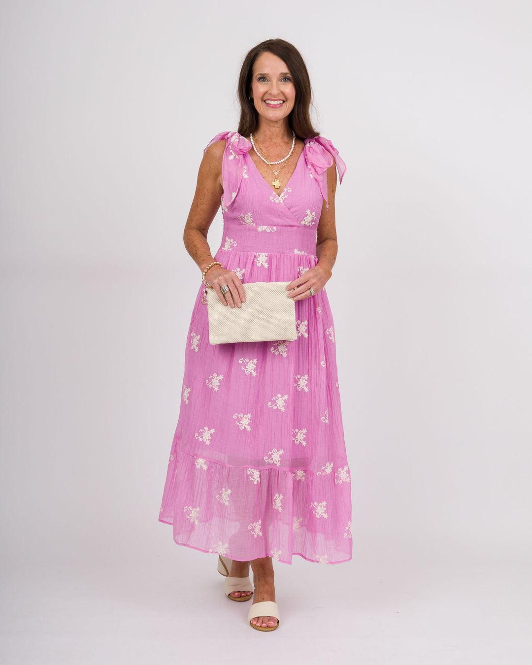 Pink Dress with Cream Embroidery
