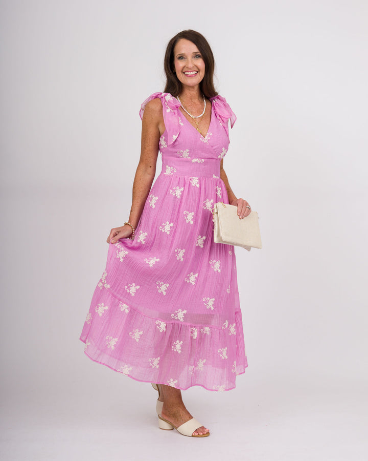 Pink Dress with Cream Embroidery