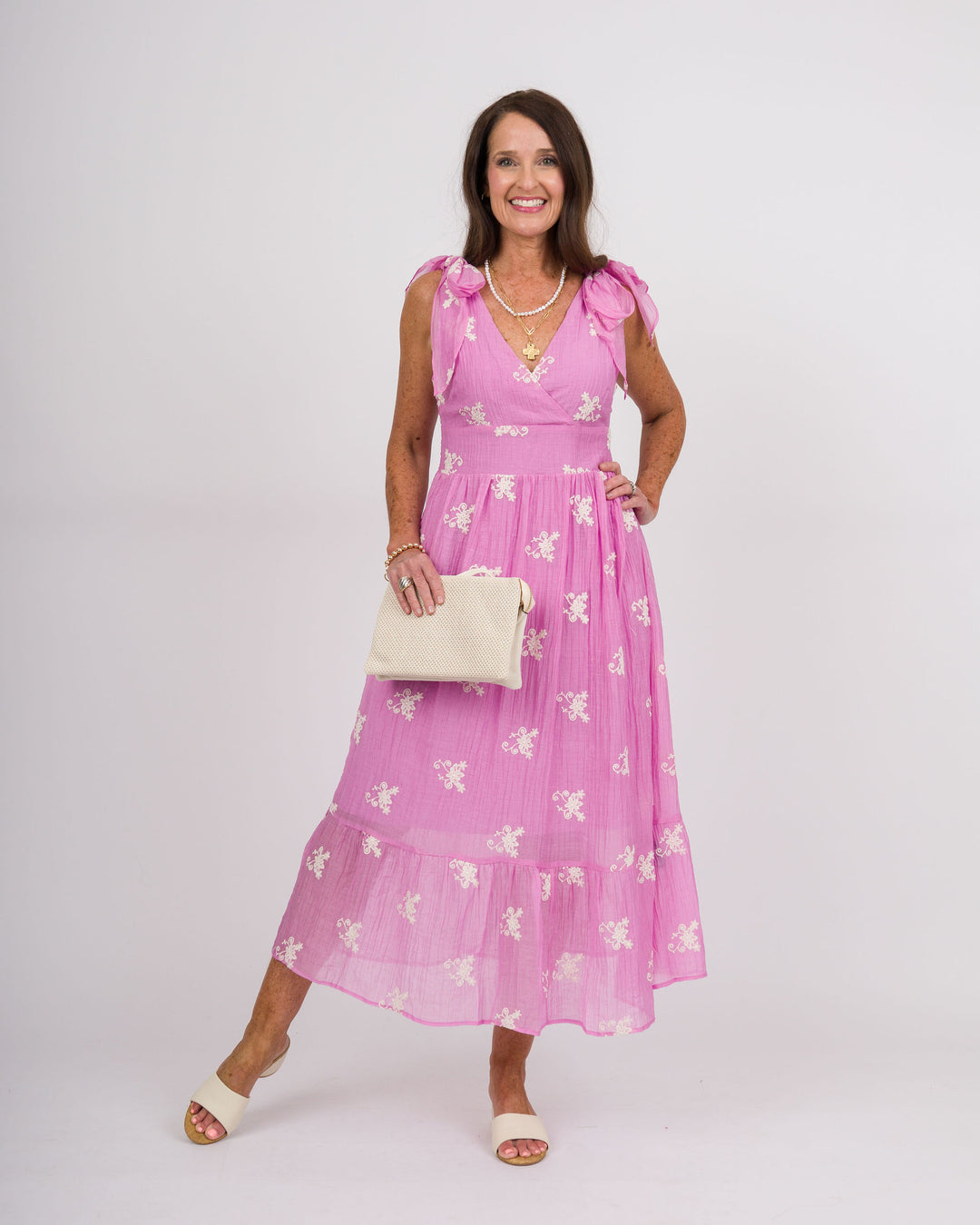 Pink Dress with Cream Embroidery