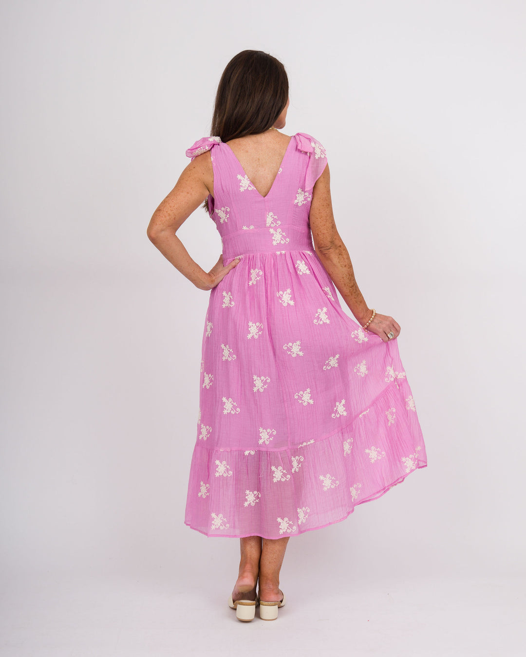 Pink Dress with Cream Embroidery
