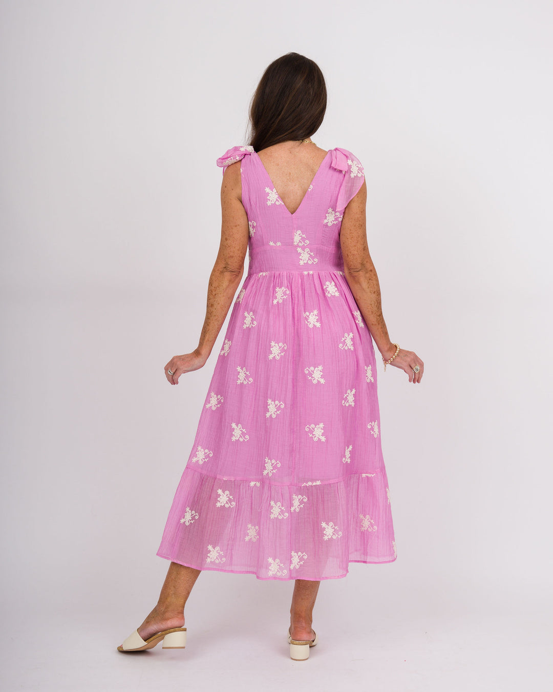 Pink Dress with Cream Embroidery