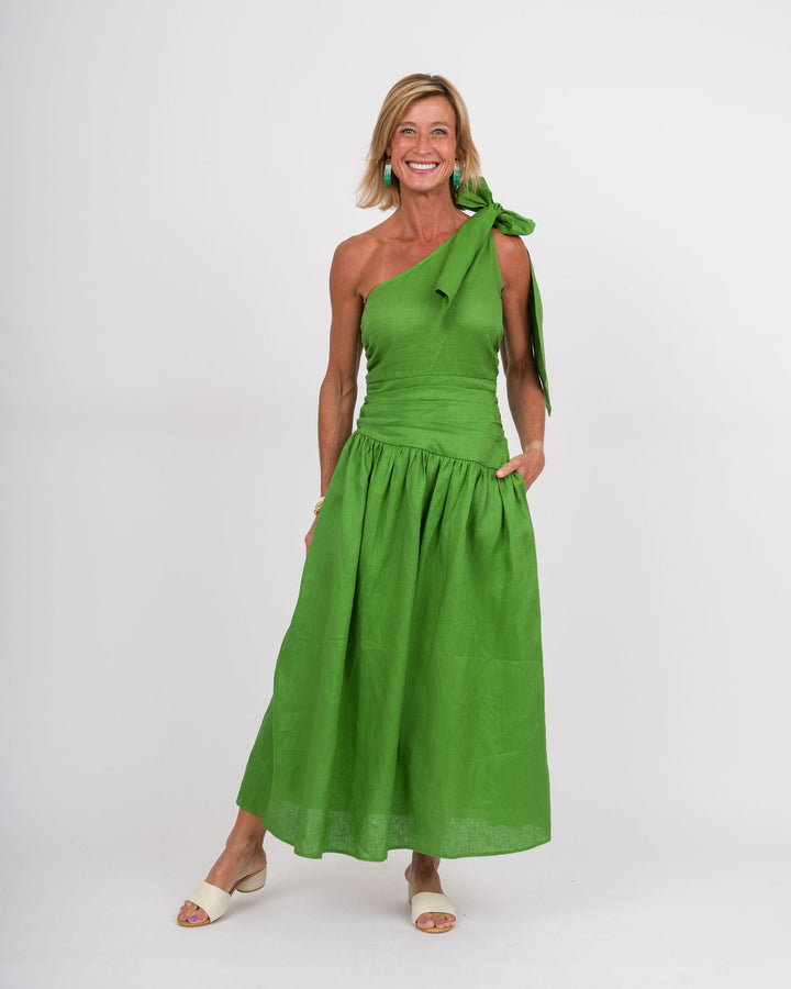 Grass Green Linen Tie Dress