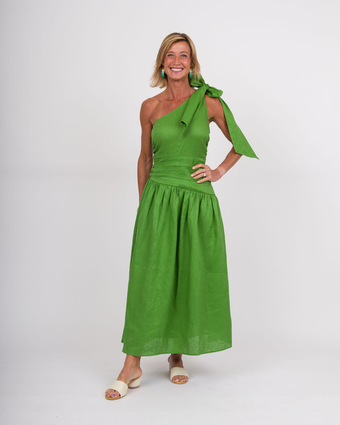 Grass Green Linen Tie Dress