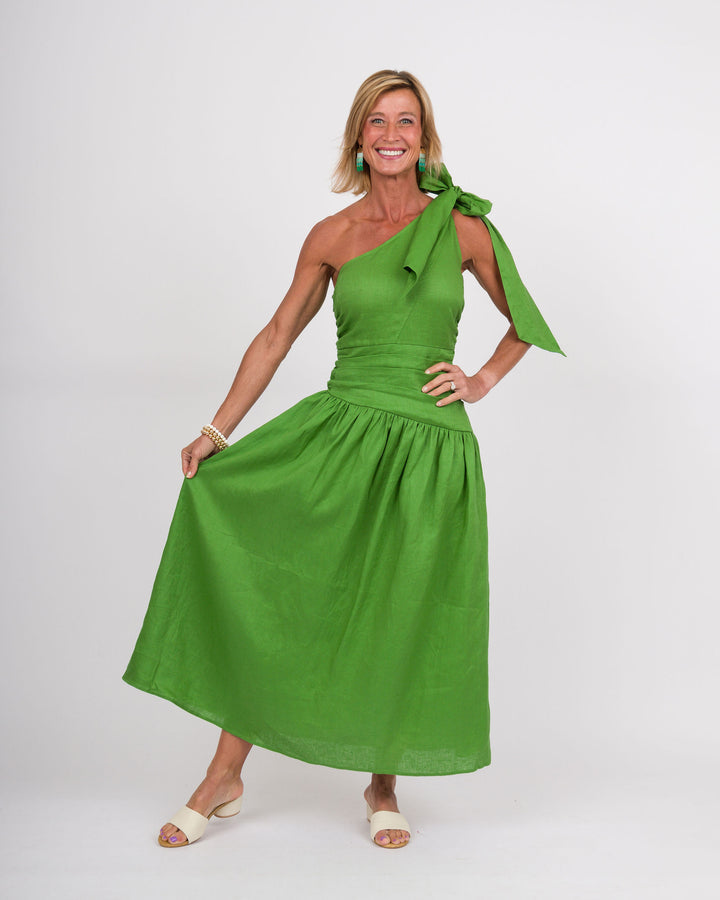 Grass Green Linen Tie Dress