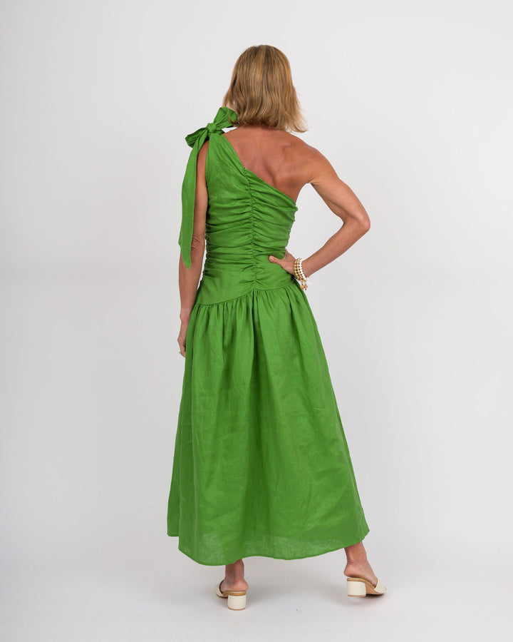 Grass Green Linen Tie Dress